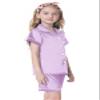Umeyda Womens Girls Silk Satin Pajamas Set Short Sleeves Matching Classic Sleepwear Loungewear, Light Purple, X-Large view 4