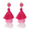 Boho Statement tassel earrings for women Clip On Drop Earrings feather earrings Non Piercing Jewelry for women dangling fringe earrings vacation beach earrings bride earrings bachelorette for women costume prom earrings jewelry (Pink Ombre) view 1
