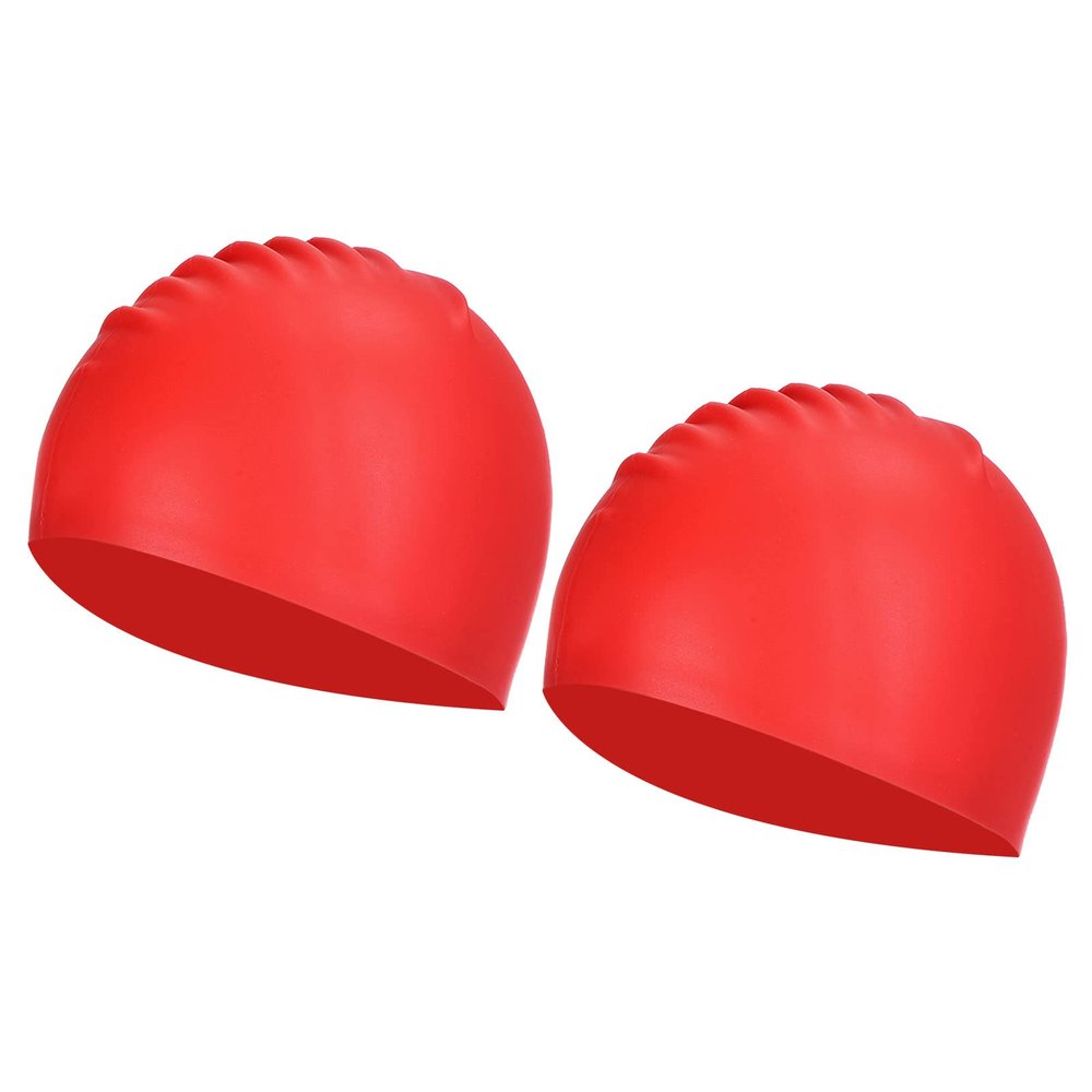 PATIKIL Silicone Swim Cap, 2 Pack Waterproof Swimming Hat Non-Slip Adult Swimming Caps for Women and Men Swim Training Racing, Red