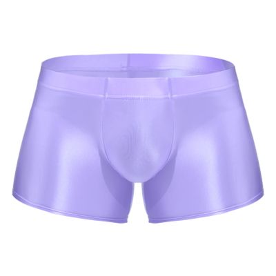Agoky Men's Underwear Ice Silk Boxer Breathable Seamless Transparent Briefs Smooth Underpants Light Purple Medium