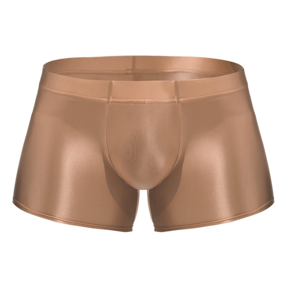 Agoky Men's Underwear Ice Silk Boxer Breathable Seamless Transparent Briefs Smooth Underpants Coffee Medium