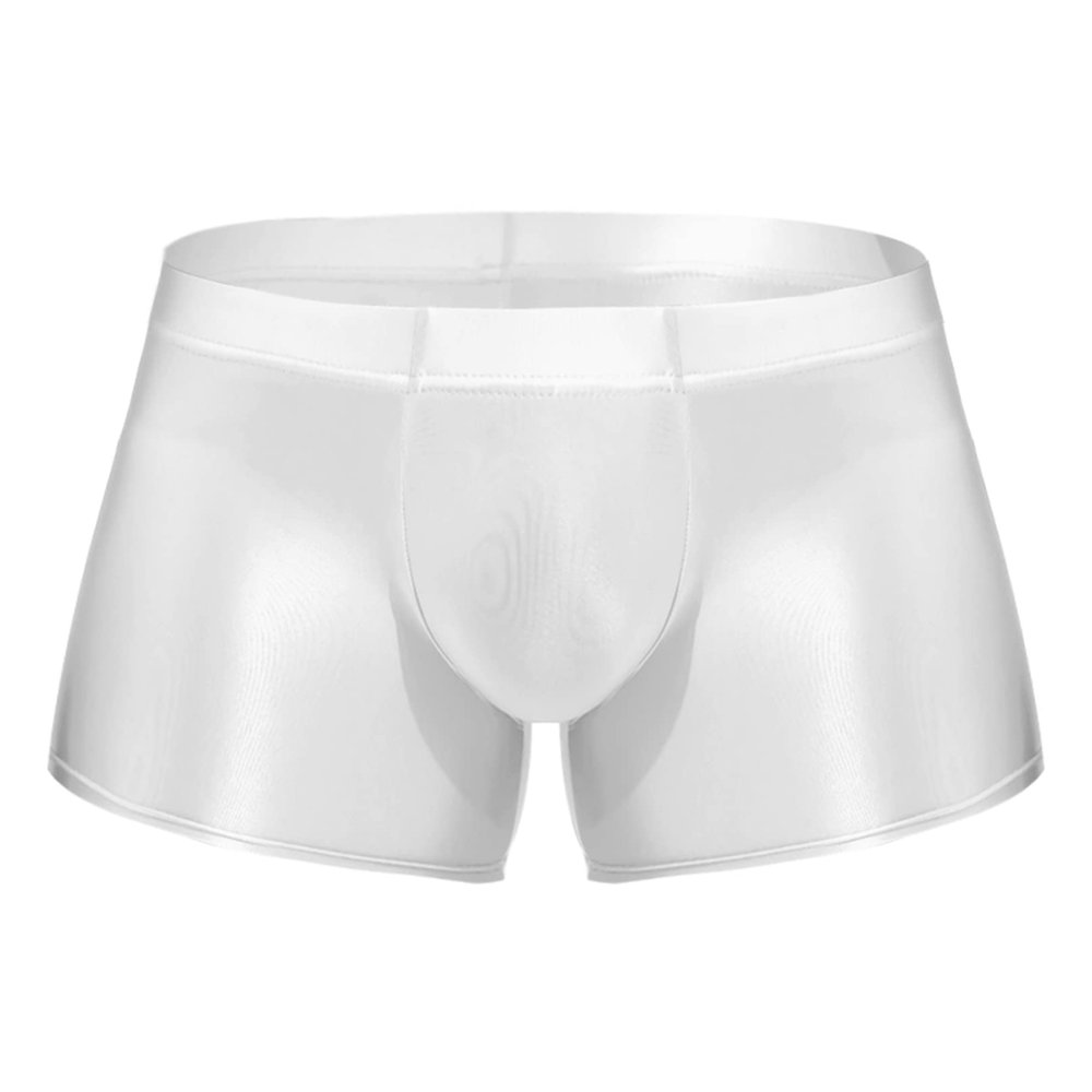 Agoky Men's Underwear Ice Silk Boxer Breathable Seamless Transparent Briefs Smooth Underpants White Medium