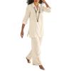 Akivide Womens 2 Piece Outfits Matching Linen Set Casual Long Sleeve V Neck Shirt Beach Summer Loose Lounge Wide Leg Pant Set view 1