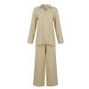 Akivide Womens 2 Piece Outfits Matching Linen Set Casual Long Sleeve V Neck Shirt Beach Summer Loose Lounge Wide Leg Pant Set view 3
