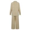 Akivide Womens 2 Piece Outfits Matching Linen Set Casual Long Sleeve V Neck Shirt Beach Summer Loose Lounge Wide Leg Pant Set view 4