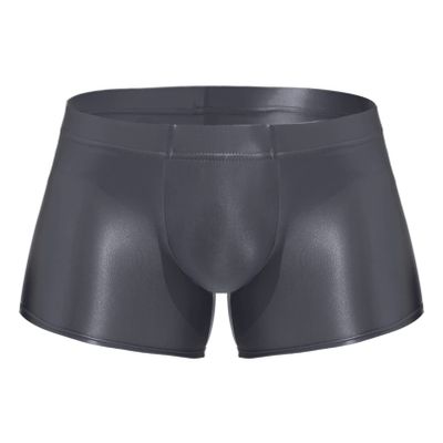 Agoky Men's Underwear Ice Silk Boxer Breathable Seamless Transparent Briefs Smooth Underpants Dark Grey Medium