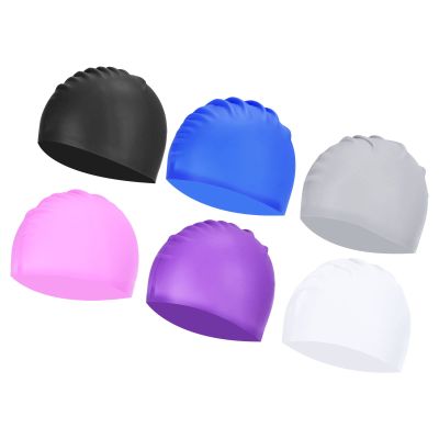 PATIKIL Silicone Swim Cap, 6 Pack Non-Slip Swimming Hat Adult Swim Caps for Women and Men Swim Training Racing, Black/Blue/Purple/Pink/Grey/White