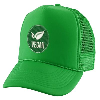 ALLNTRENDS Vegan Logo Embroidered Trucker Hat Adult Baseball Cap Adjustable Snapback (Green)