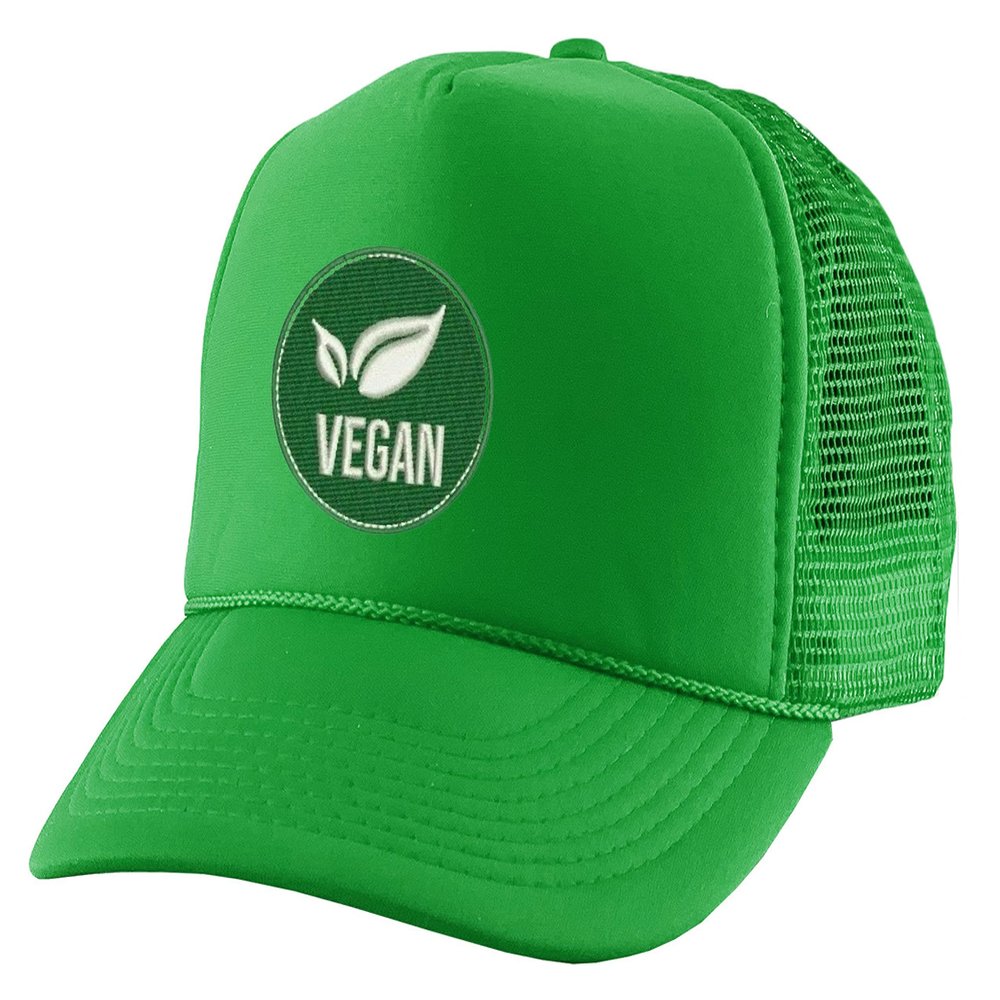 ALLNTRENDS Vegan Logo Embroidered Trucker Hat Adult Baseball Cap Adjustable Snapback (Green)