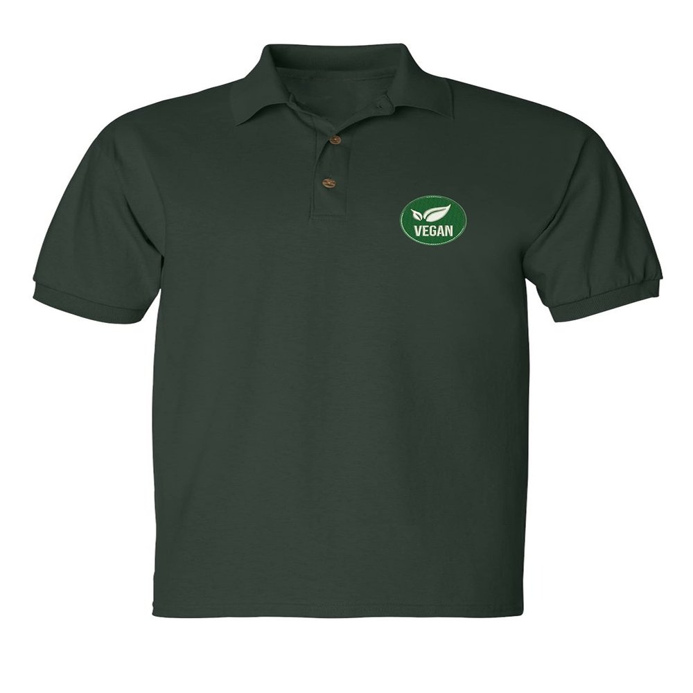 ALLNTRENDS Vegan Logo Embroidered Men's Polo Shirt (as1, Alpha, x_l, Regular, Regular, Forest Green)