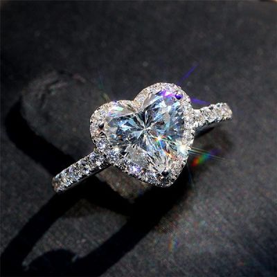 LRGKMCWTOB Charm Heart Shape Ring Faux Cubic Zirconia Cut Dainty Ring Promise Statement Diamond Charm Ring Princess Deluxe Luxury Female Cubic Zirconia Ring Gift Cocktail Prom Party Size 7