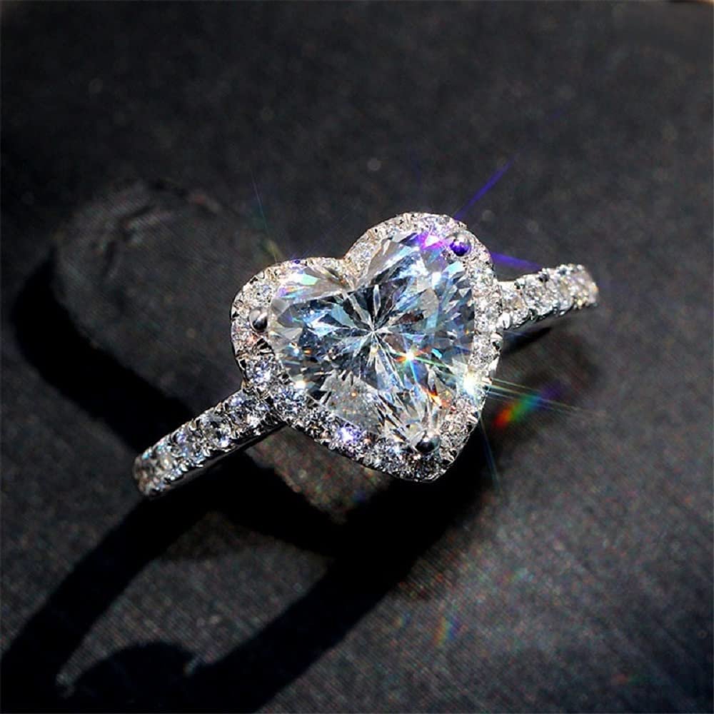 LRGKMCWTOB Charm Heart Shape Ring Faux Cubic Zirconia Cut Dainty Ring Promise Statement Diamond Charm Ring Princess Deluxe Luxury Female Cubic Zirconia Ring Gift Cocktail Prom Party Size 7