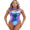 Linjinx Women's Sleeveless Turtleneck Gymnastics Dance Leotard One Piece Shiny Metallic Bodysuits Blue XX-Large view 1