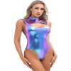 Linjinx Women's Sleeveless Turtleneck Gymnastics Dance Leotard One Piece Shiny Metallic Bodysuits Blue X-Large view 3