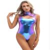 Linjinx Women's Sleeveless Turtleneck Gymnastics Dance Leotard One Piece Shiny Metallic Bodysuits Blue X-Large view 4