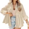 JINZHAO Womens Corduroy Peplum Top Shirts Shackets Long Sleeve Button Down Jacket with Pocket Beige view 1