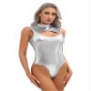 Linjinx Women's Sleeveless Turtleneck Gymnastics Dance Leotard One Piece Shiny Metallic Bodysuits Silver XX-Large view 2