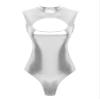 Linjinx Women's Sleeveless Turtleneck Gymnastics Dance Leotard One Piece Shiny Metallic Bodysuits Silver XX-Large view 4