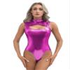 Linjinx Women's Sleeveless Turtleneck Gymnastics Dance Leotard One Piece Shiny Metallic Bodysuits Hot Pink X-Large view 1