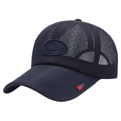 Men Women Letter Embroidery Baseball Cap Mesh Breathable Sun Hats Unisex Summer Solid Color Tennis Cap (Navy, One Size)