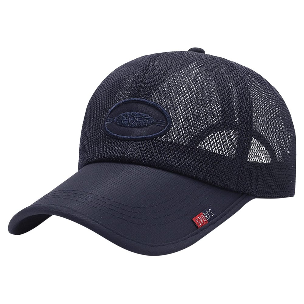 Men Women Letter Embroidery Baseball Cap Mesh Breathable Sun Hats Unisex Summer Solid Color Tennis Cap (Navy, One Size)