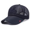 Men Women Letter Embroidery Baseball Cap Mesh Breathable Sun Hats Unisex Summer Solid Color Tennis Cap (Navy, One Size) view 2