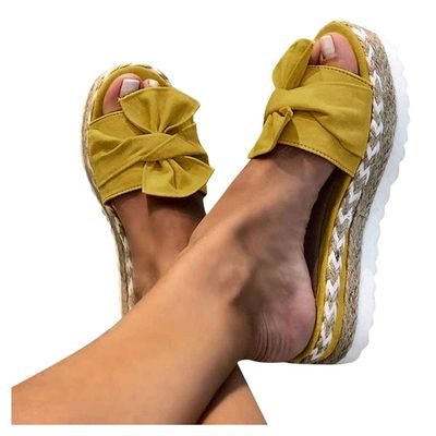 ZKXYFFS Women's Wedge Platform Sandals Open Toe Espadrilles Bow Wedge Sandals Casual Summer Classic Beach Slide Mules Shoes