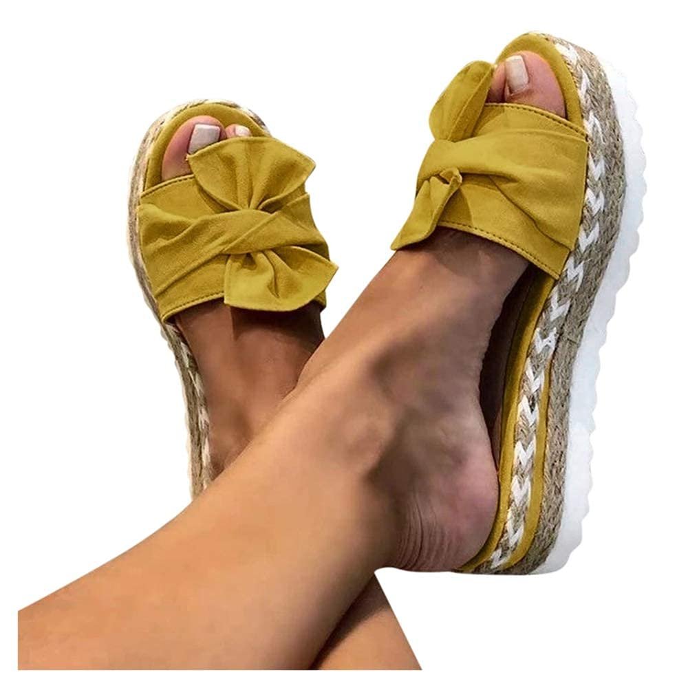ZKXYFFS Women's Wedge Platform Sandals Open Toe Espadrilles Bow Wedge Sandals Casual Summer Classic Beach Slide Mules Shoes