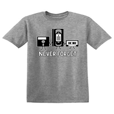 Never Forget Cassette Tape VHS Gamer Funny T Shirt S Heather Grey