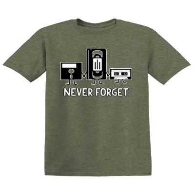 Never Forget Cassette Tape VHS Gamer Funny T Shirt S Heather Military