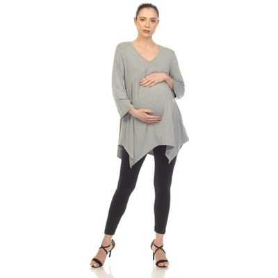 white mark Women's Maternity Empire Waist V-Neck 3/4 Sleeve Tunic Top Grey