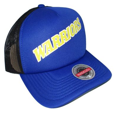 Mitchell & Ness Golden State Warriors Jersey Hook Trucker Mesh Snapback Adjustable Hat Cap - Blue