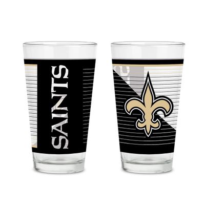 Rico Industries NFL Football New Orleans Saints 16 oz Pint Glasses with Digitally Printed Logo, Practical Set of 2 Classic Drinking Glasses, Dishwasher Safe