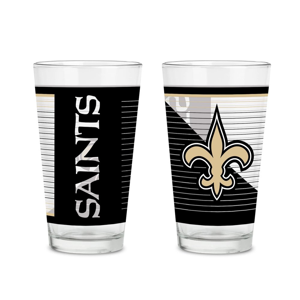 Rico Industries NFL Football New Orleans Saints 16 oz Pint Glasses with Digitally Printed Logo, Practical Set of 2 Classic Drinking Glasses, Dishwasher Safe