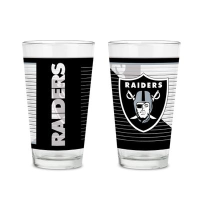 Rico Industries NFL Football Las Vegas Raiders 16 oz Pint Glasses with Digitally Printed Logo, Practical Set of 2 Classic Drinking Glasses, Dishwasher Safe