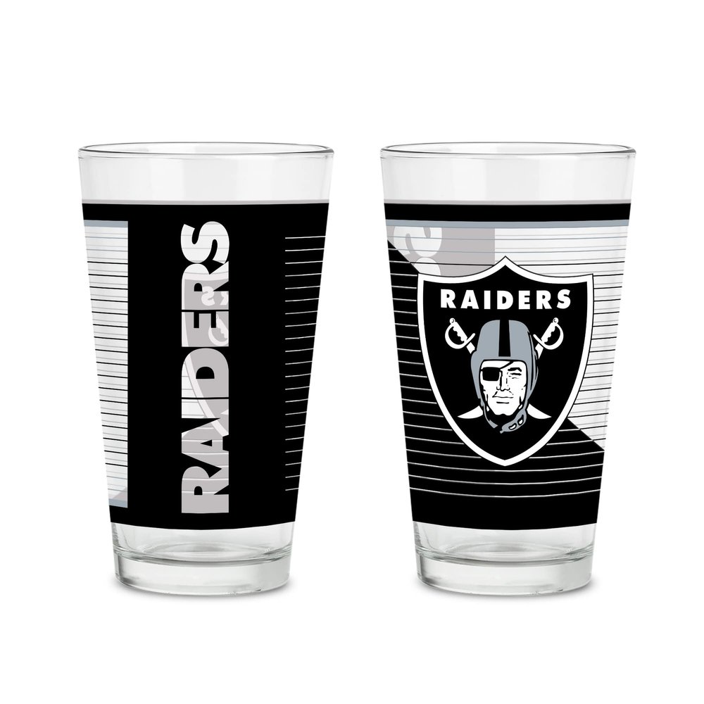 Rico Industries NFL Football Las Vegas Raiders 16 oz Pint Glasses with Digitally Printed Logo, Practical Set of 2 Classic Drinking Glasses, Dishwasher Safe