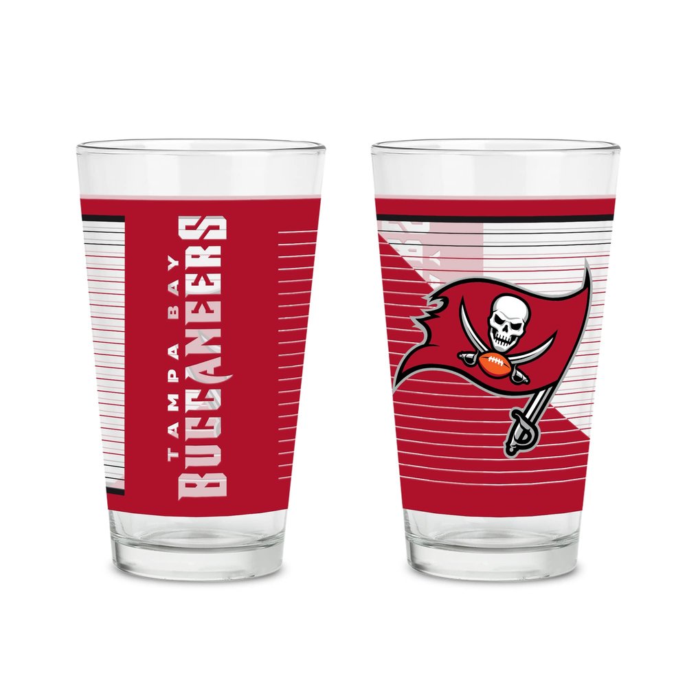 Rico Industries NFL Football Tampa Bay Buccaneers 16 oz Pint Glasses with Digitally Printed Logo, Practical Set of 2 Classic Drinking Glasses, Dishwasher Safe