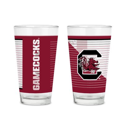 Rico Industries NCAA South Carolina Gamecocks 16 oz Pint Glasses with Digitally Printed Logo, Practical Set of 2 Classic Drinking Glasses, for Fans