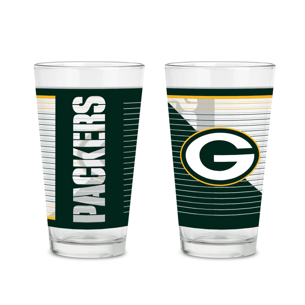 Rico Industries NFL Football Green Bay Packers 16 oz Pint Glasses with Digitally Printed Logo, Practical Set of 2 Classic Drinking Glasses, Dishwasher Safe