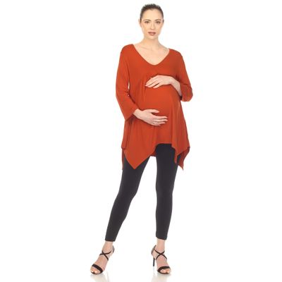 white mark Women's Maternity Empire Waist V-Neck 3/4 Sleeve Tunic Top Brown