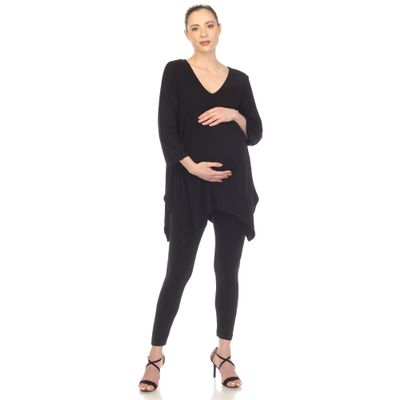 white mark Women's Maternity Empire Waist V-Neck 3/4 Sleeve Tunic Top Black