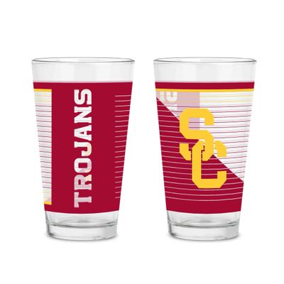 Rico Industries NCAA Southern California Trojans - USC 16 oz Pint Glasses with Digitally Printed Logo, Practical Set of 2 Classic Drinking Glasses, for Fans