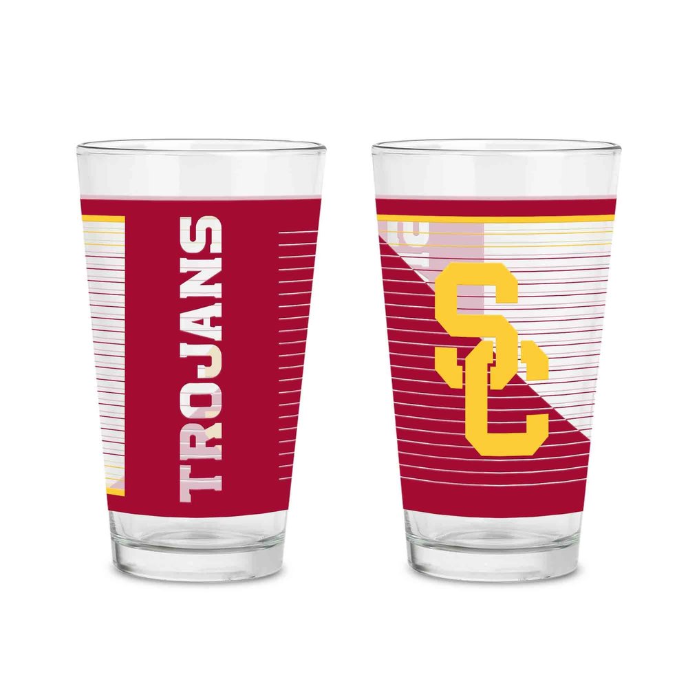 Rico Industries NCAA Southern California Trojans - USC 16 oz Pint Glasses with Digitally Printed Logo, Practical Set of 2 Classic Drinking Glasses, for Fans