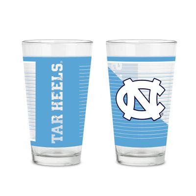 Rico Industries NCAA North Carolina Tar Heels 16 oz Pint Glasses with Digitally Printed Logo, Practical Set of 2 Classic Drinking Glasses, for Fans