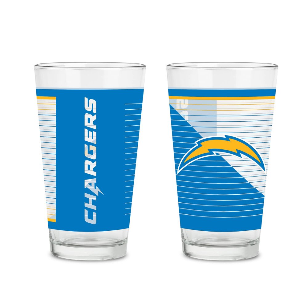 Rico Industries NFL Football Los Angeles Chargers 16 oz Pint Glasses with Digitally Printed Logo, Practical Set of 2 Classic Drinking Glasses, Dishwasher Safe