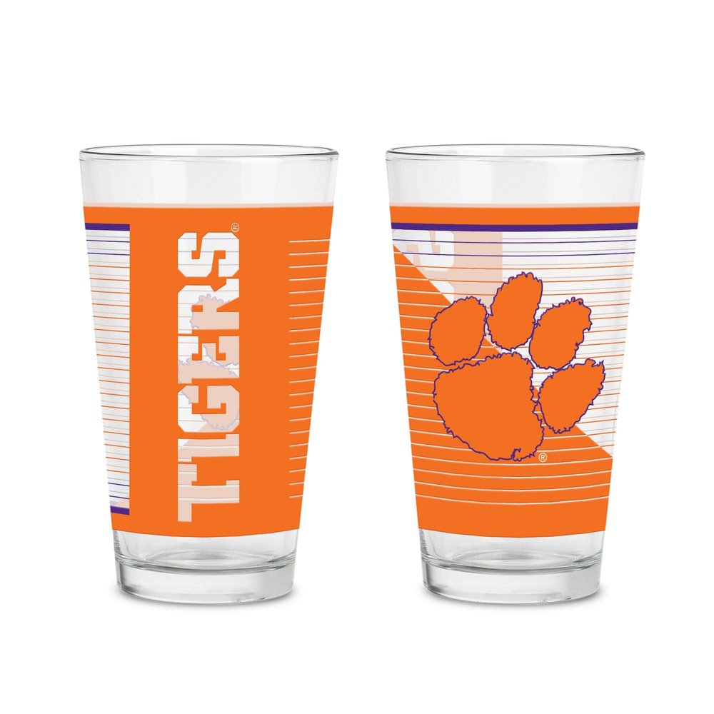 Rico Industries NCAA Clemson Tigers 16 oz Pint Glasses with Digitally Printed Logo, Practical Set of 2 Classic Drinking Glasses