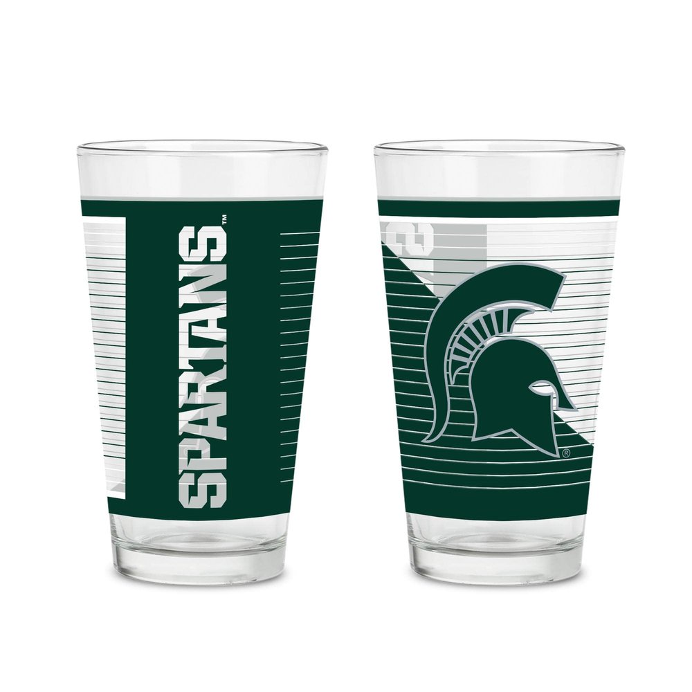 Rico Industries NCAA Michigan State Spartans 16 oz Pint Glasses with Digitally Printed Logo, Practical Set of 2 Classic Drinking Glasses