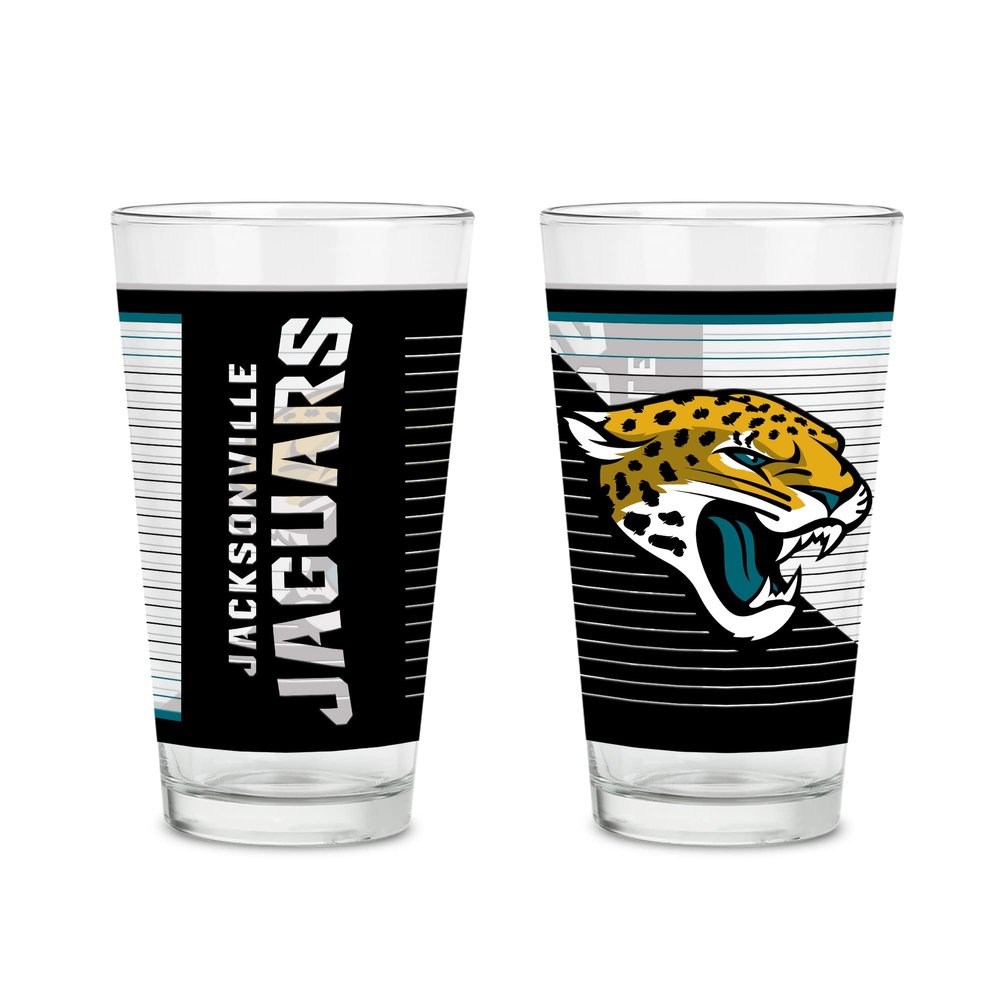 Rico Industries NFL Football Jacksonville Jaguars 16 oz Pint Glasses with Digitally Printed Logo, Practical Set of 2 Classic Drinking Glasses, Dishwasher Safe