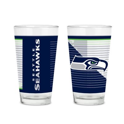 Rico Industries NFL Football Seattle Seahawks 16 oz Pint Glasses with Digitally Printed Logo, Practical Set of 2 Classic Drinking Glasses, Dishwasher Safe