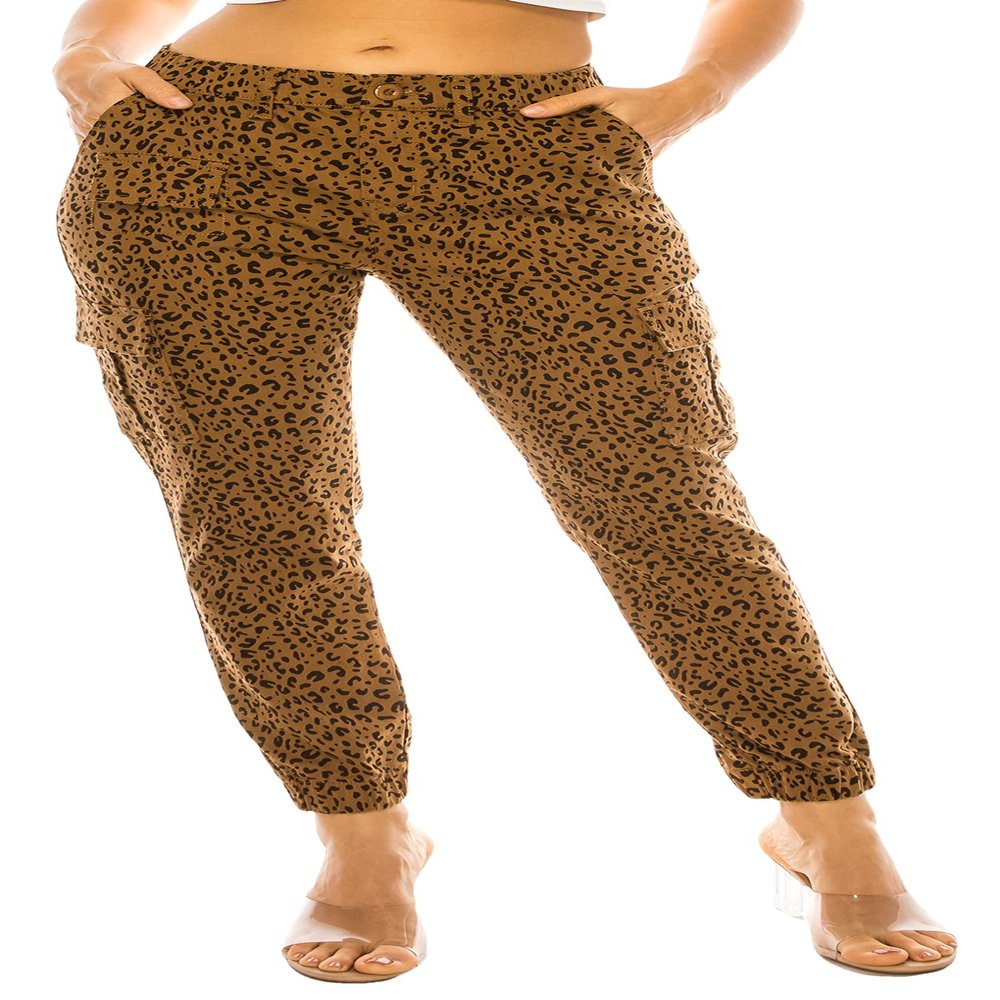 Double Denim January 5th High Waisted Cargo Joggers Pants for Women  Baggy Fleece-Lined Casual Sweatpants with Pockets Streetwear SCP-2049 Leopard Camel 1X